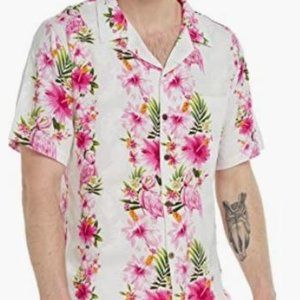 Hawaii Hangover Aloha Shirt Pink Hibiscus Vine Short Sleeve Shirt Size L…